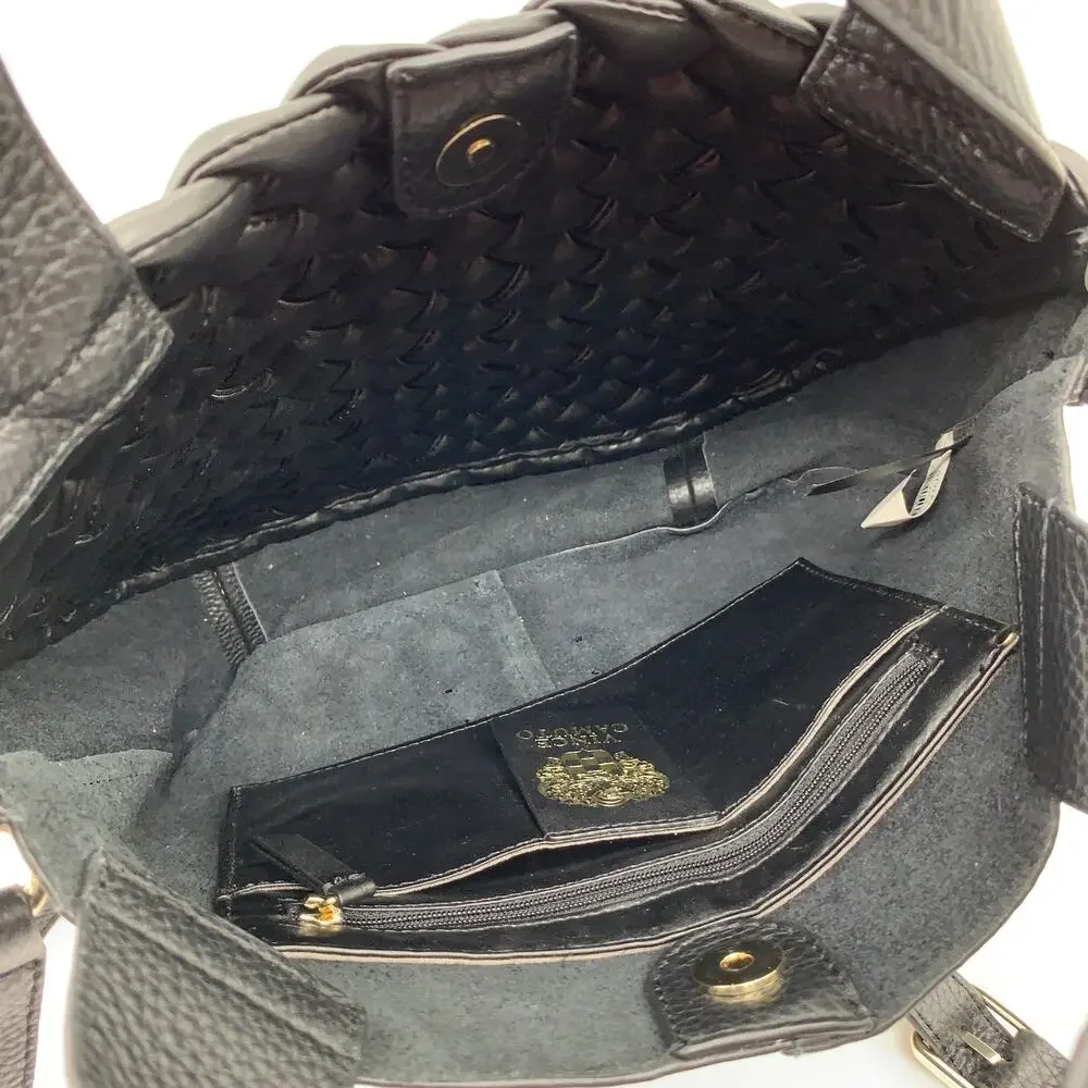 Vince Camuto Leather Handbags Puffy Weave Tote Miki Black Purse